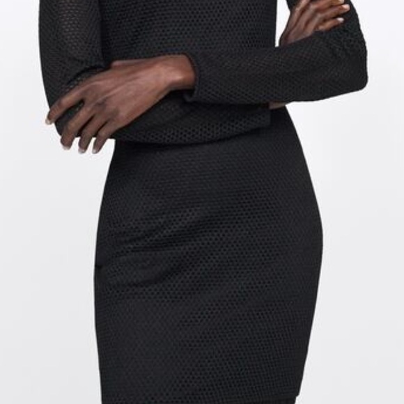 ZARA new without tag black mesh trim midi dress size L - Picture 3 of 5